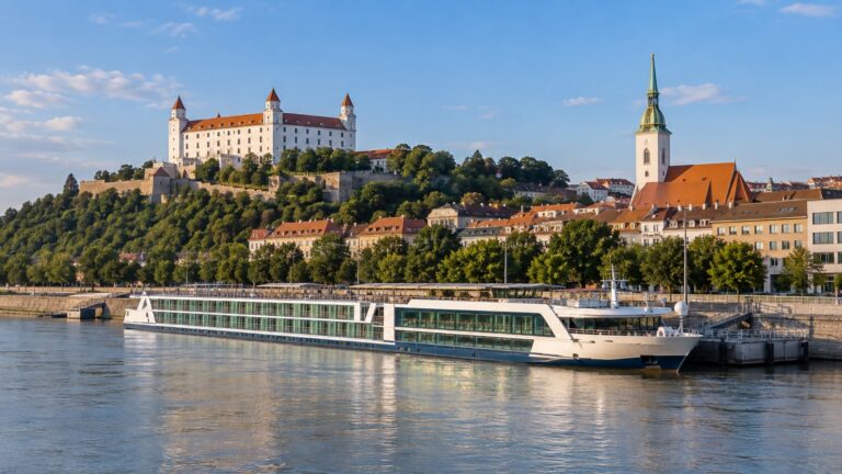 River cruise ship at Bratislava Old Town quay
