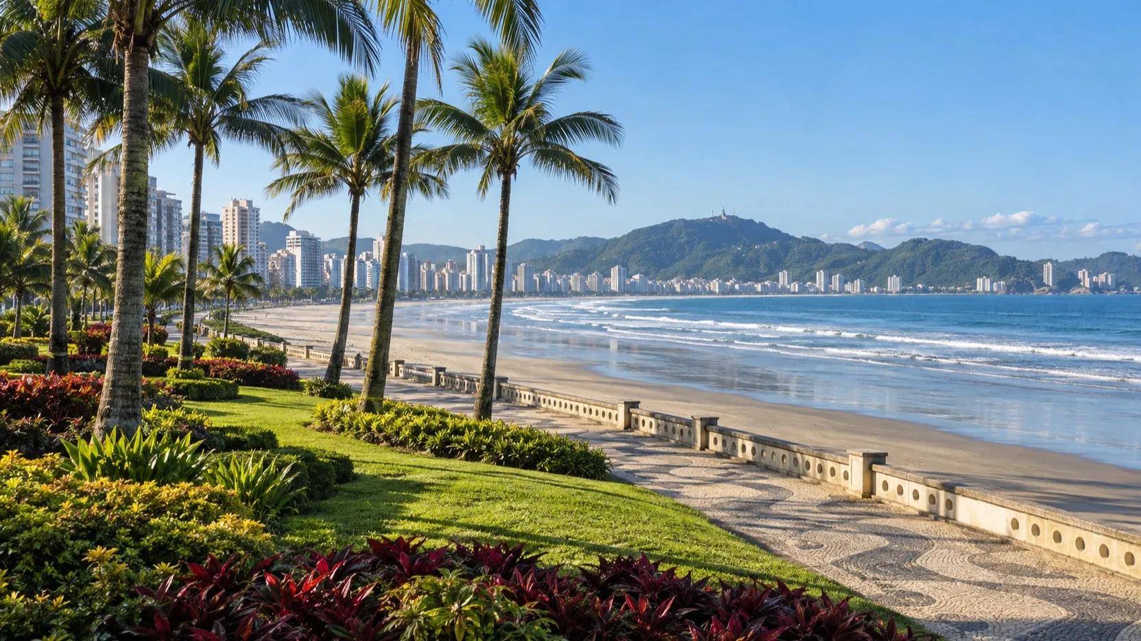 Palm-lined beachfront garden in Santos
