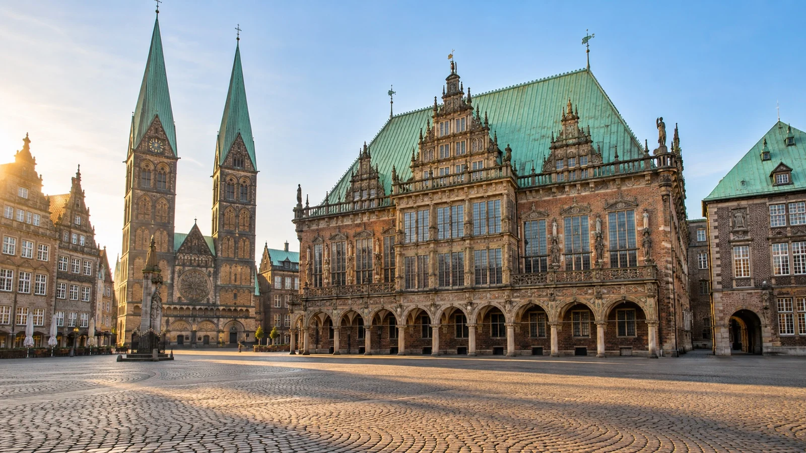 Historic Bremen town hall and cathedral beside the market square