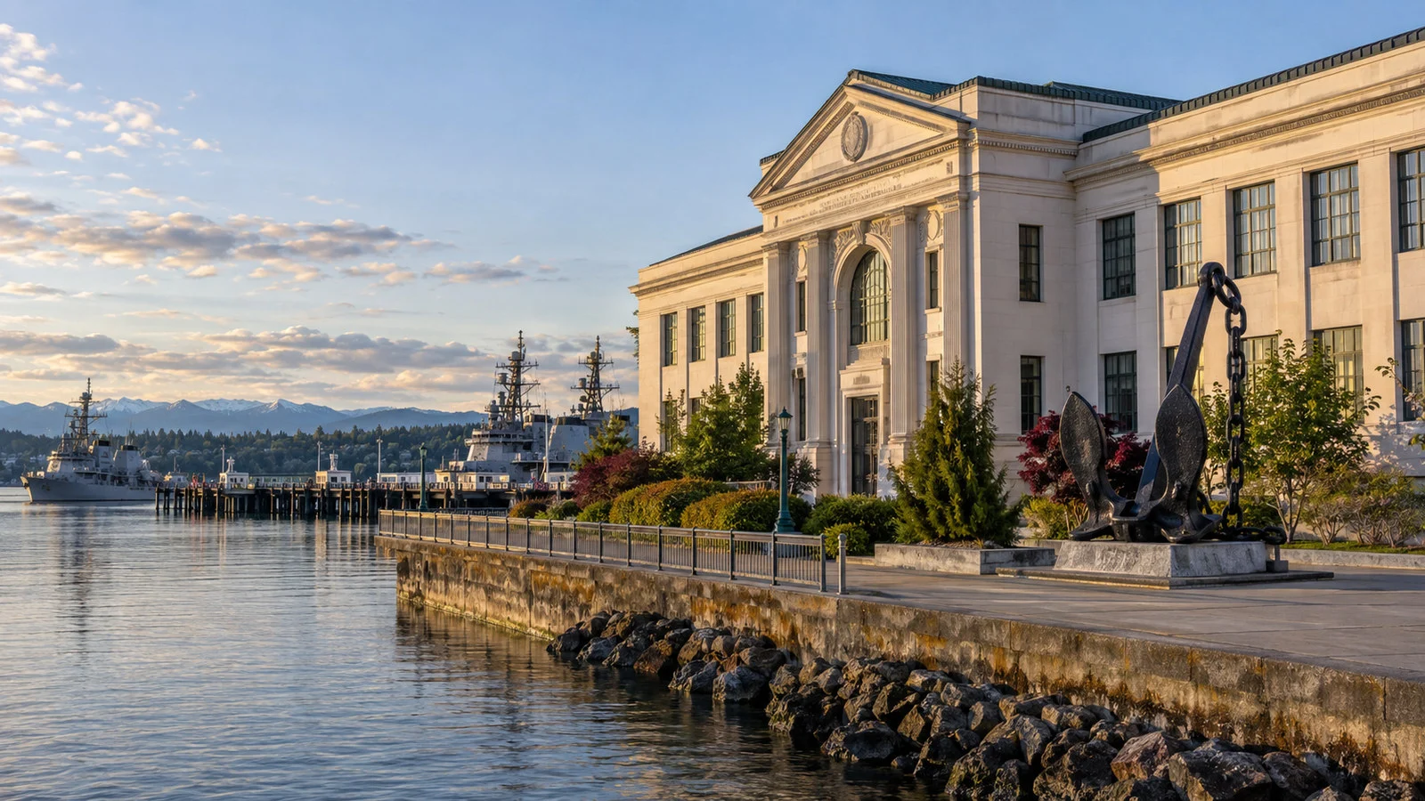Puget Sound Navy Museum Bremerton historic building exterior near harbor, no people or readable signs