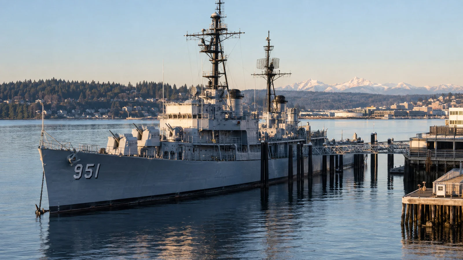 USS Turner Joy retired US Navy destroyer museum moored at Bremerton Washington harbor, no people