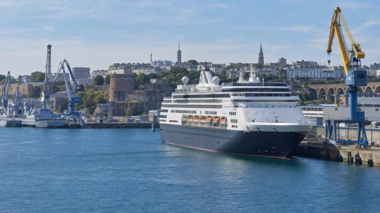 Cruise ship at Brest industrial harbor quay