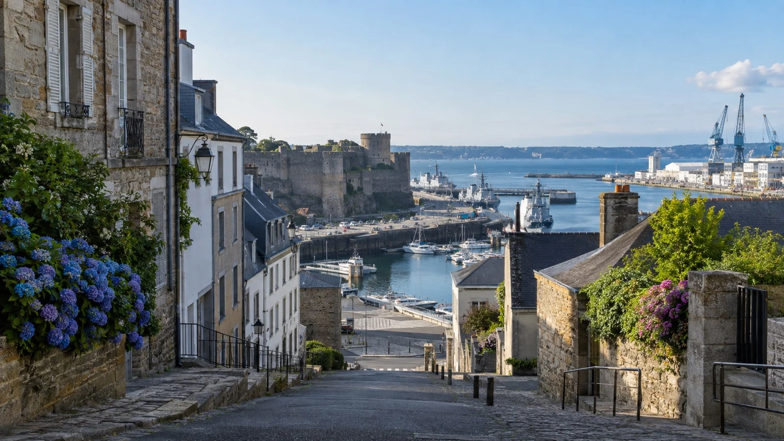 Steep rise from Brest waterfront to upper town