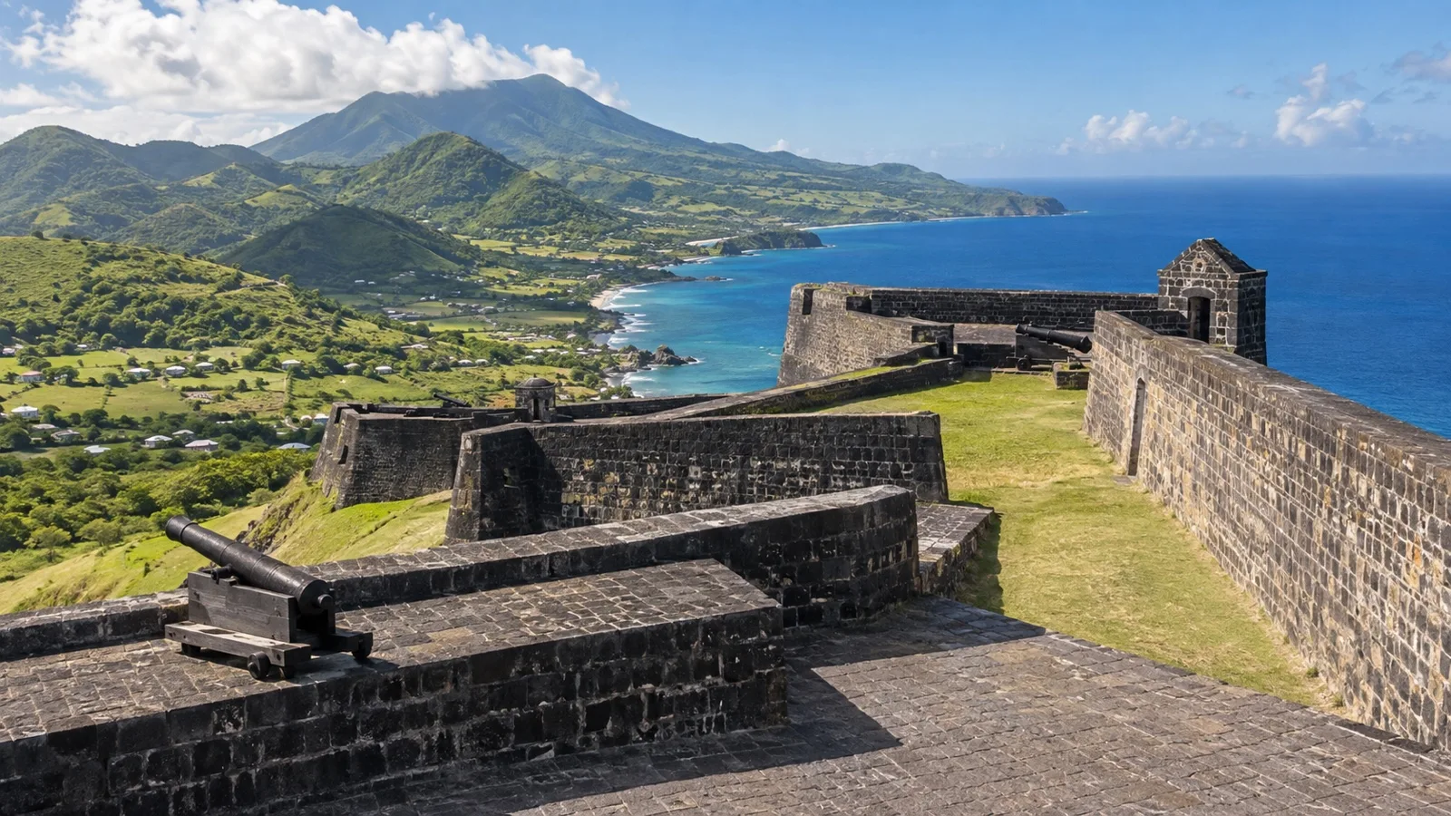 Brimstone Hill Fortress overlooking the sea on Saint Kitts