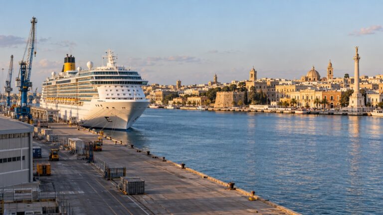 Cruise ship at the Costa Morena commercial port in Brindisi