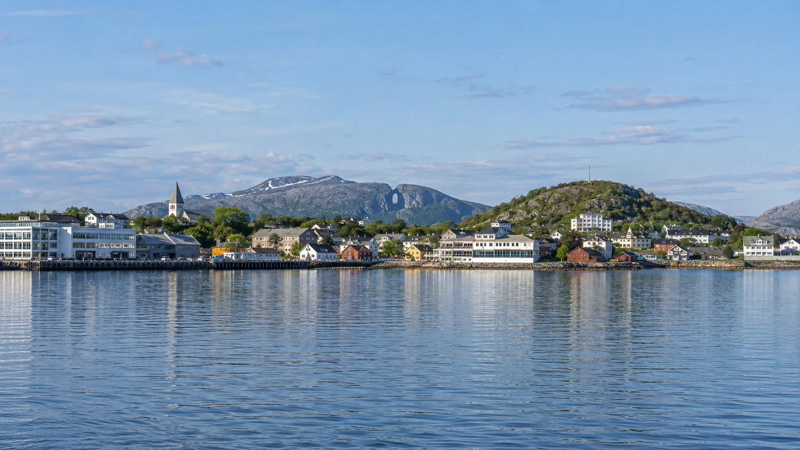 Brønnøysund town seen across the water