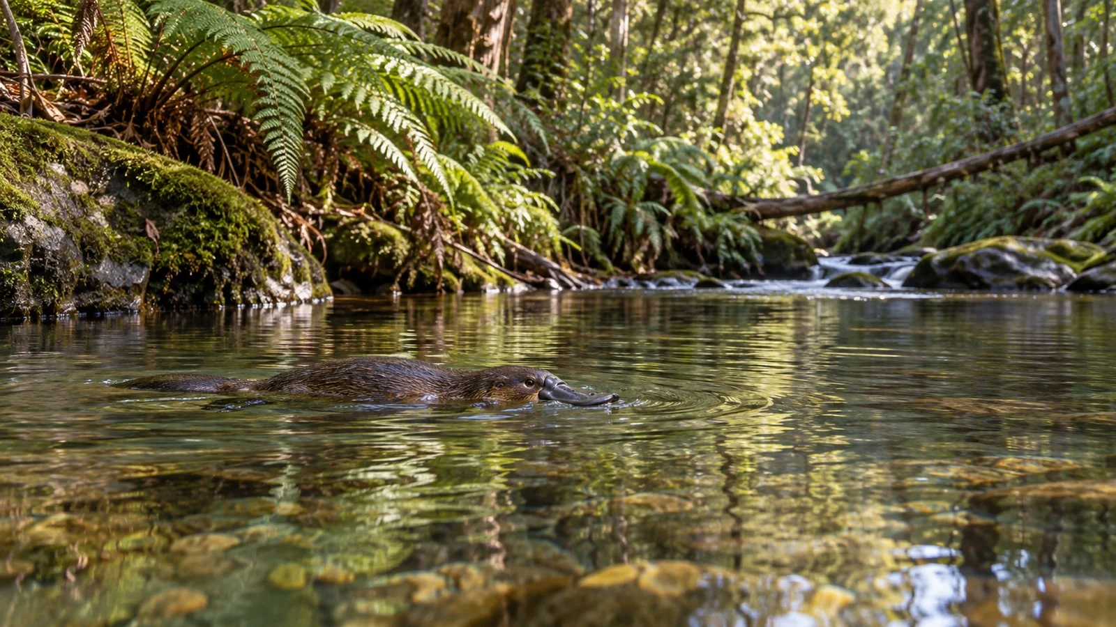 Platypus swimming in a creek at Fern Glade near Burnie