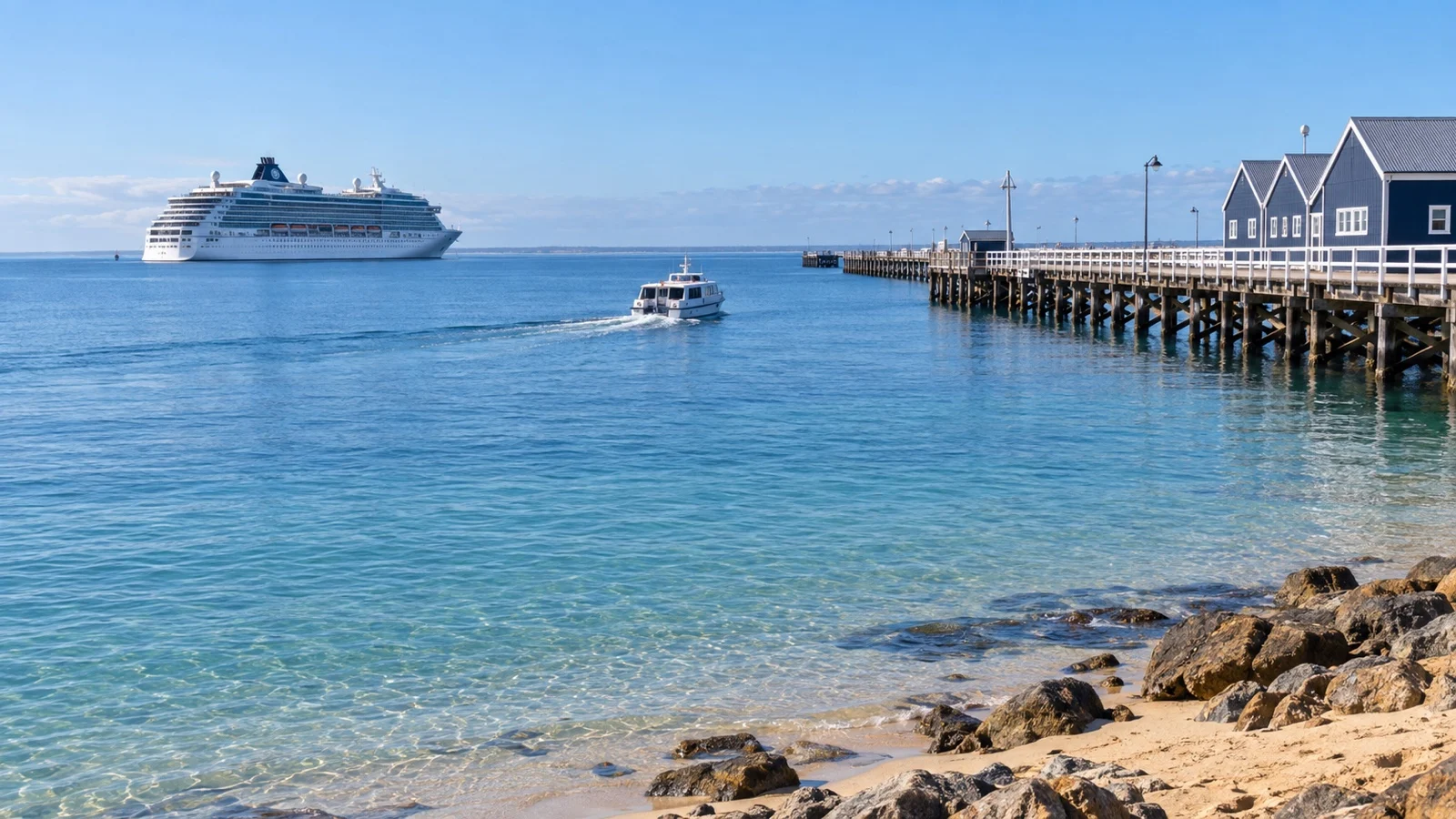 Cruise ship and tender in Geographe Bay off Busselton