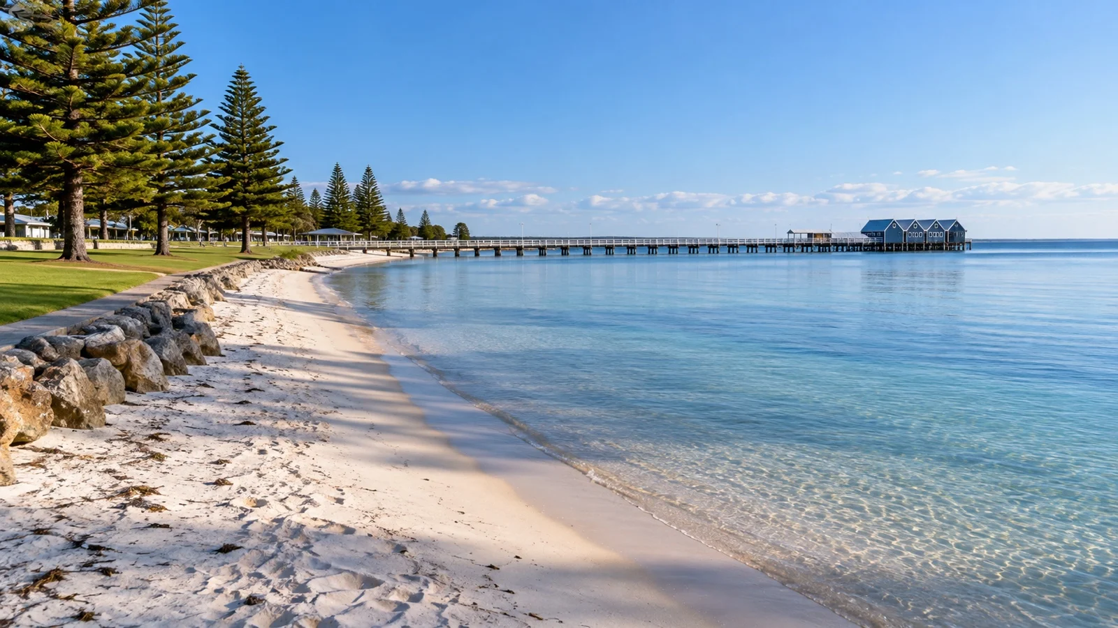 Busselton foreshore beach and calm Geographe Bay