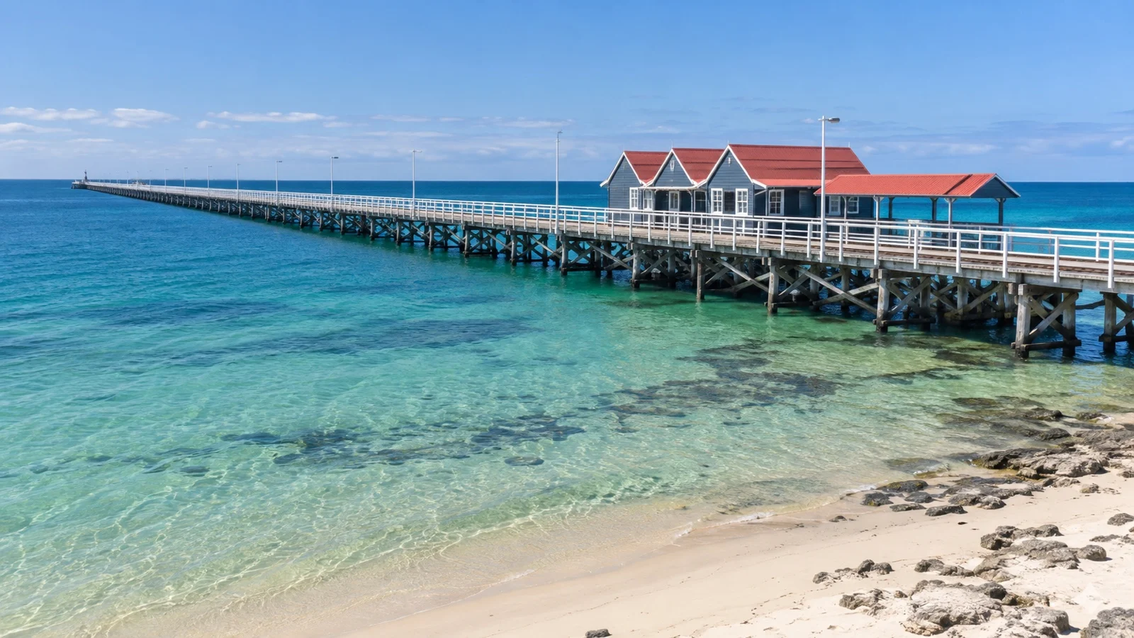 Long Busselton Jetty extending across Geographe Bay