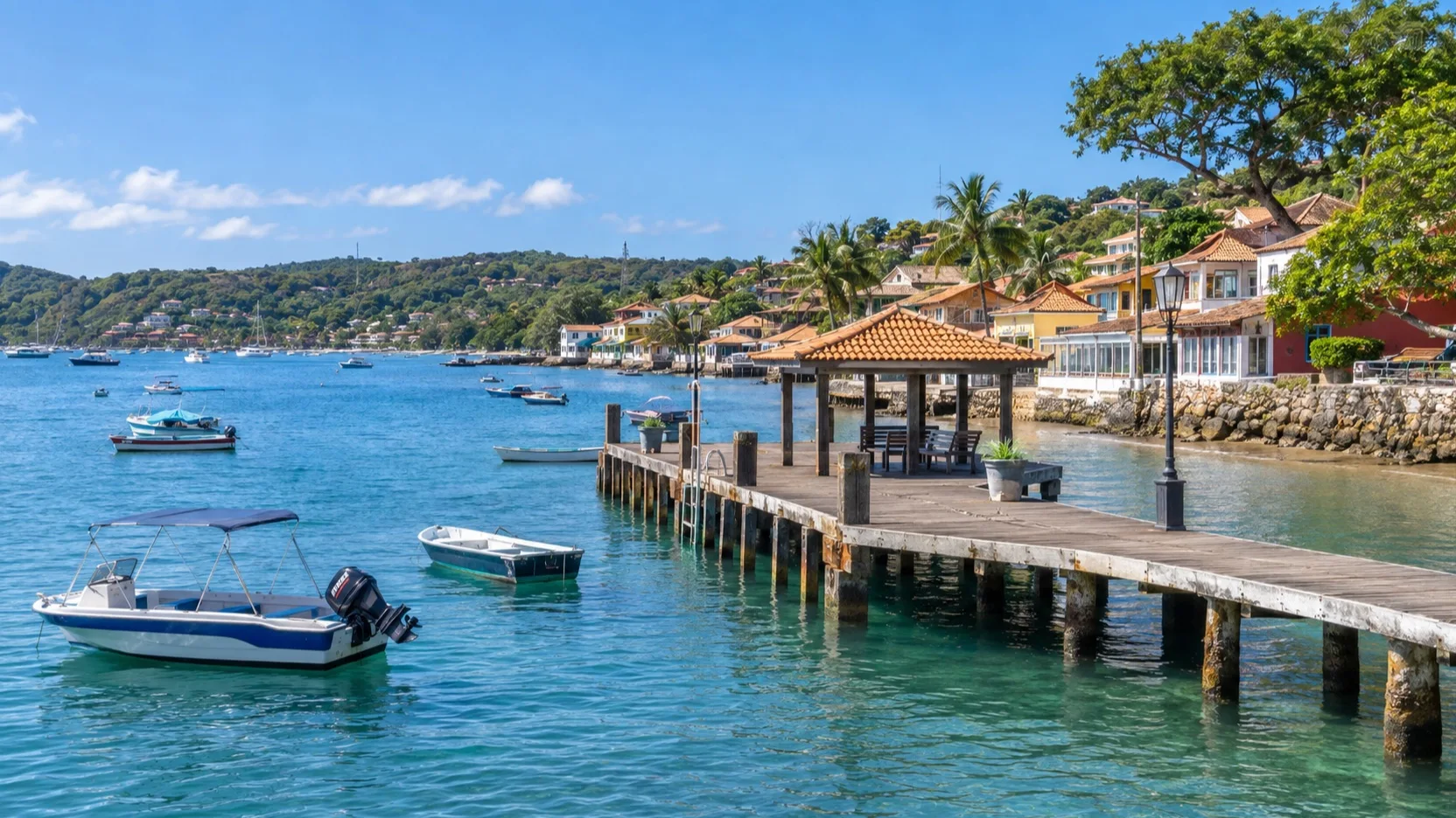 Búzios tender landing and town waterfront