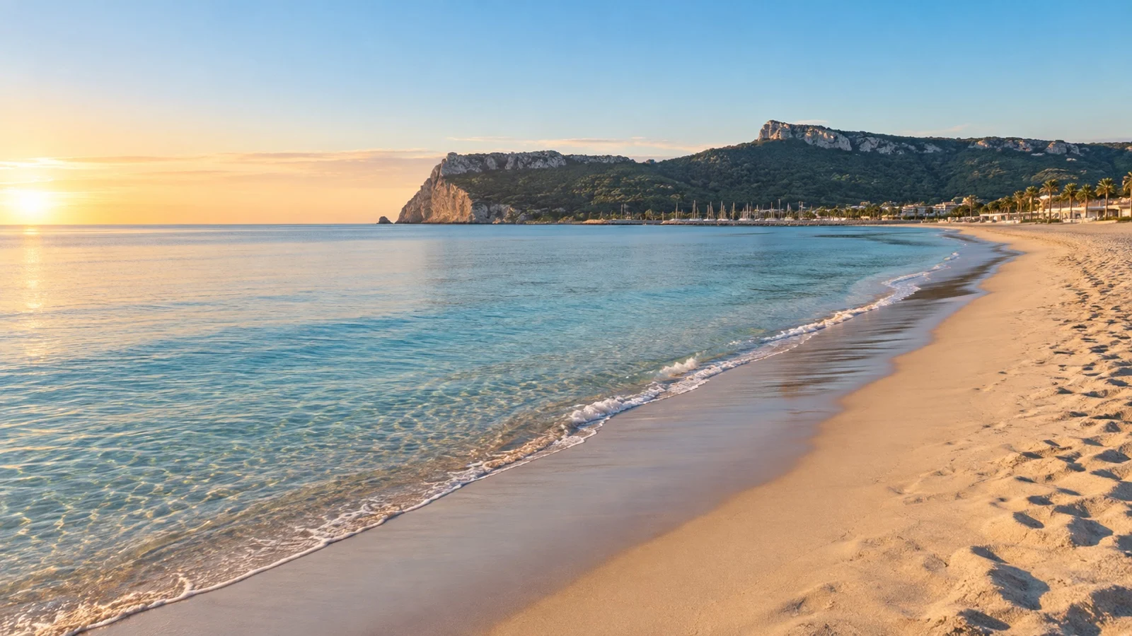 Poetto Beach shoreline and the Sella del Diavolo headland near Cagliari