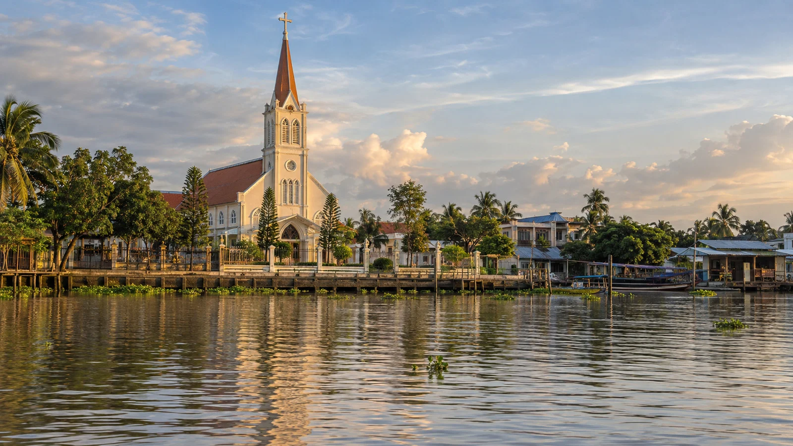 Cái Bè church beside the Mekong Delta riverfront