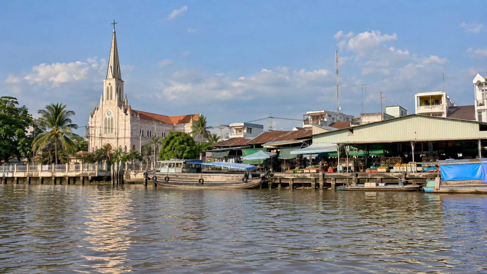 View of Cái Bè Church and Town Market