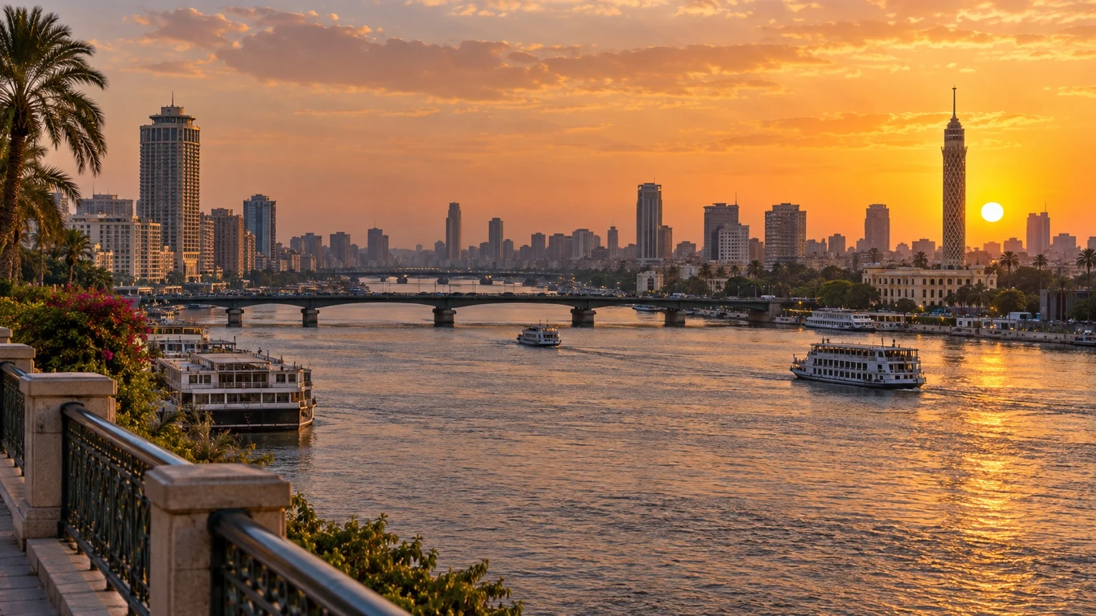 Cairo skyline and Nile riverfront