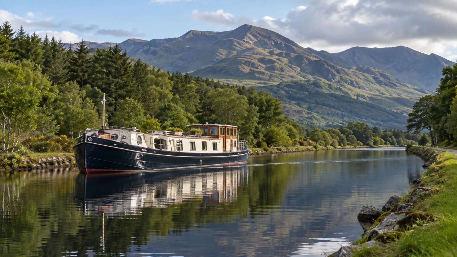 Hotel barge on Scotland's Caledonian Canal