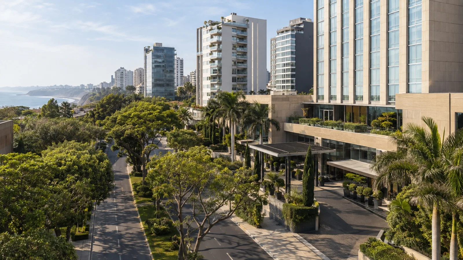 Modern hotel buildings in Lima near the Pacific waterfront