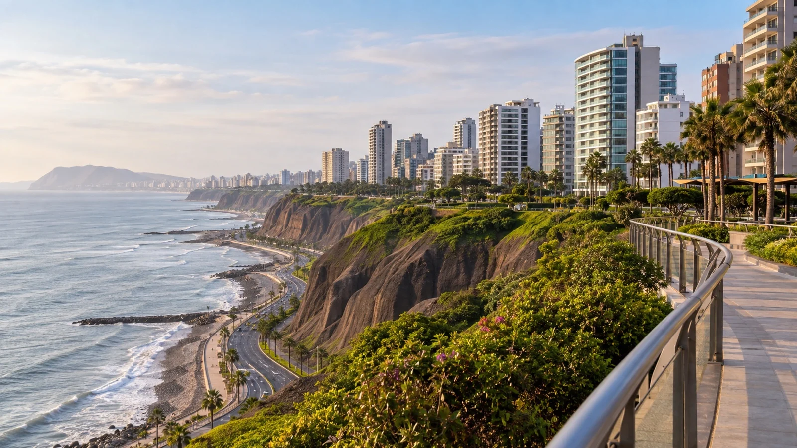 Miraflores coastal hotel district above the Pacific cliffs in Lima