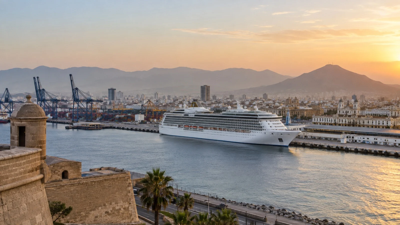 Cruise ship at Callao port on the Pacific coast of Peru