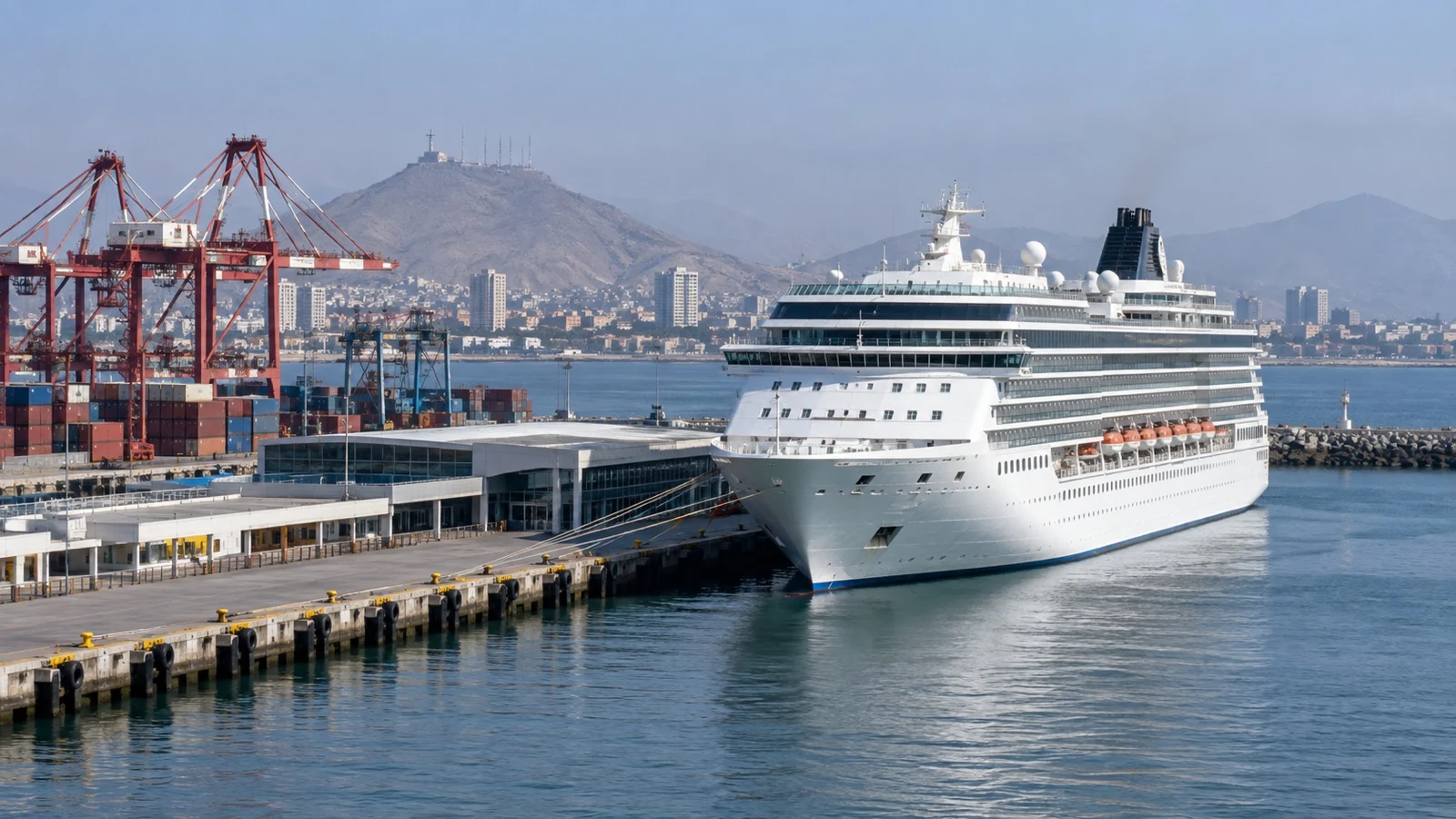 Cruise ship docked at Callao port near Lima, Peru