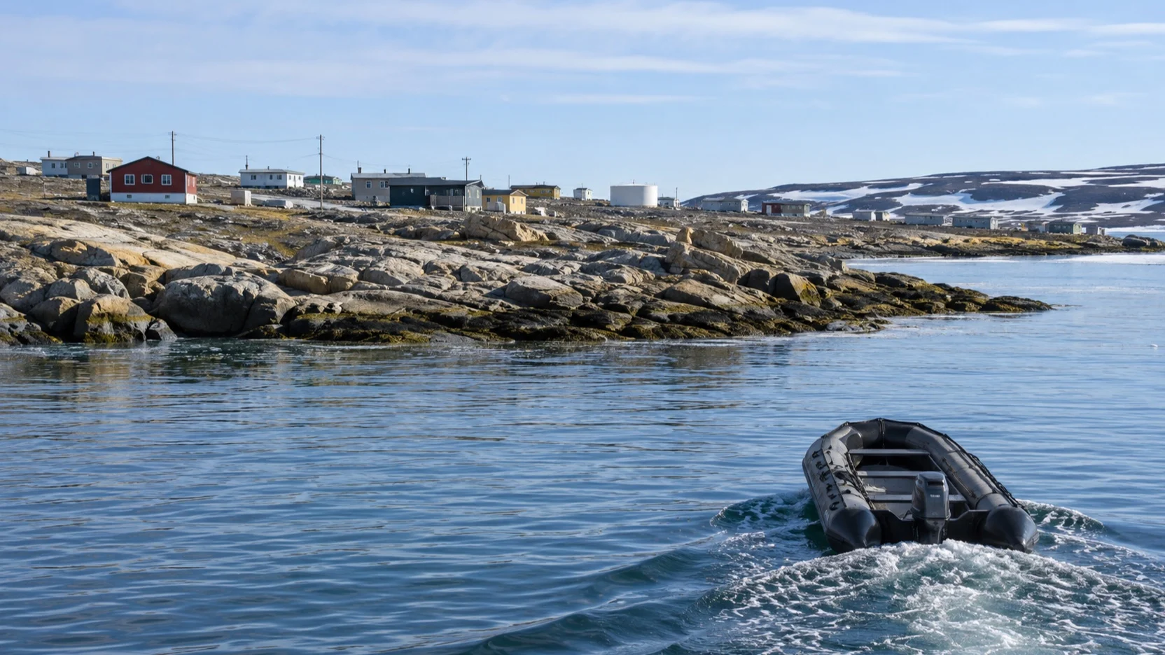 Expedition tender approaching Cambridge Bay