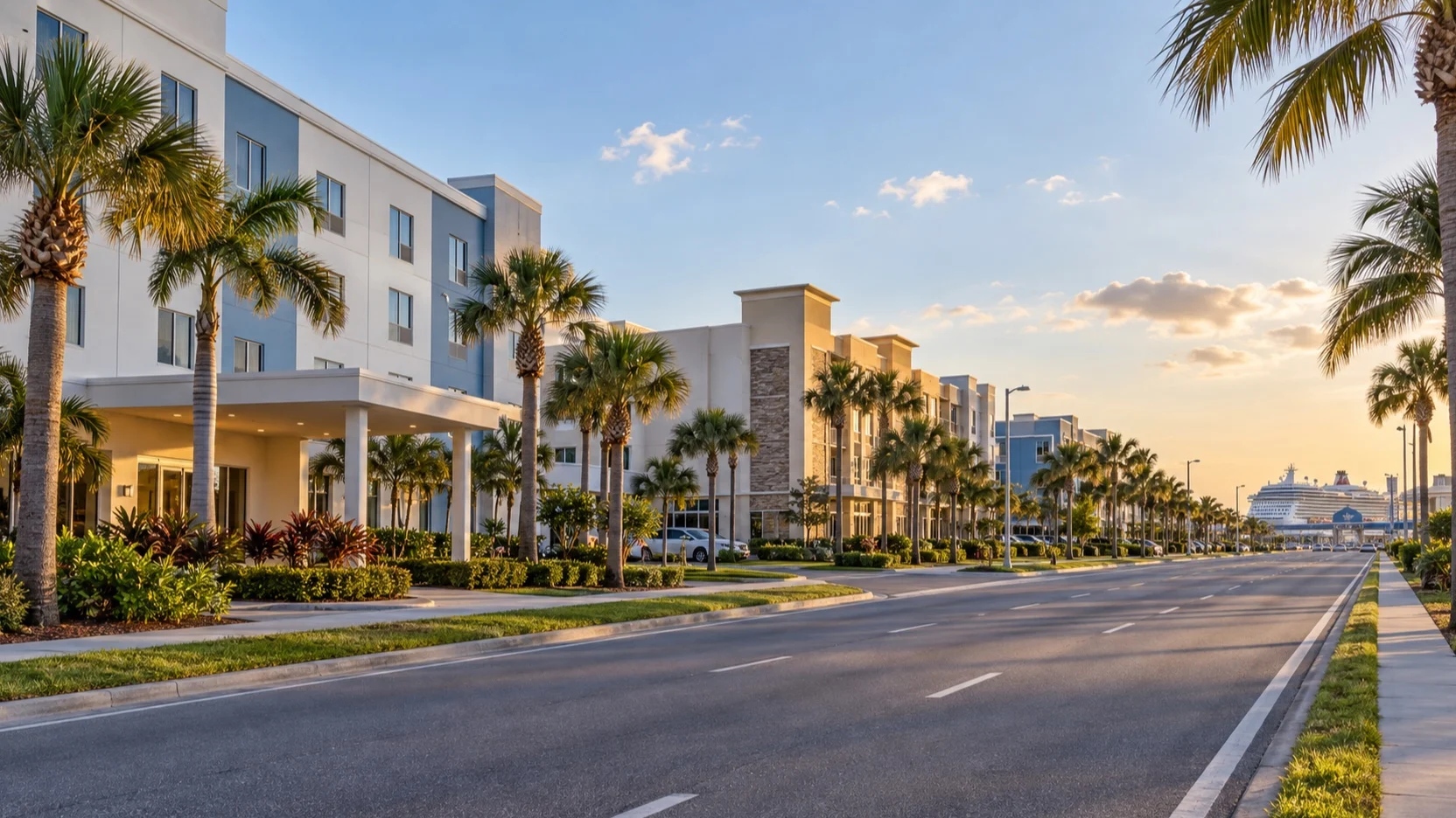 Hotel district along Astronaut Boulevard near Port Canaveral