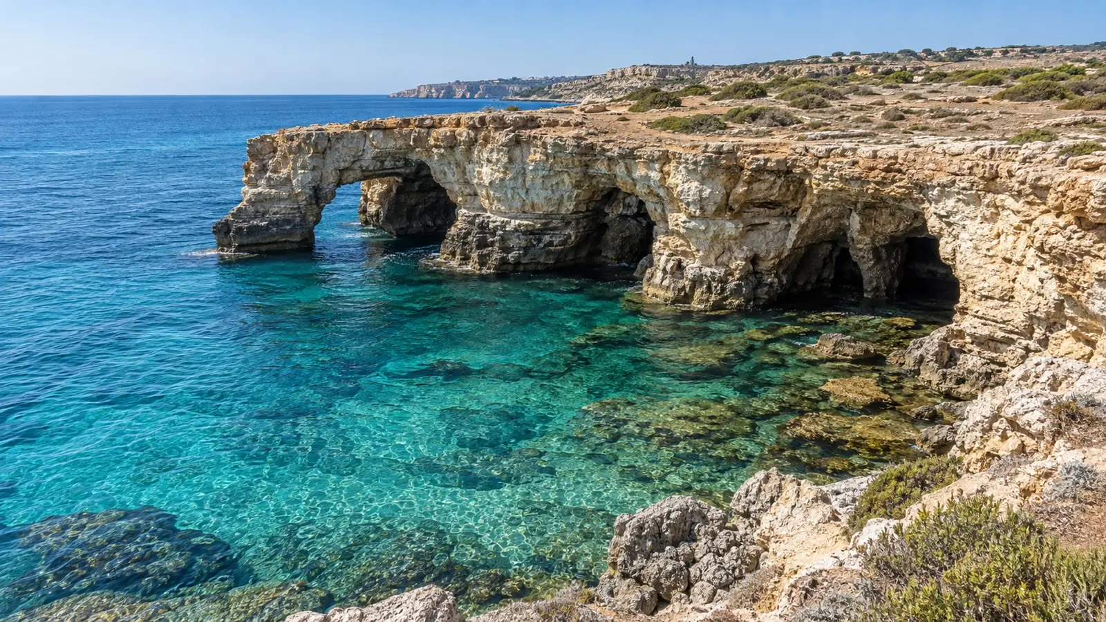 Limestone sea caves at Cape Greco, Cyprus