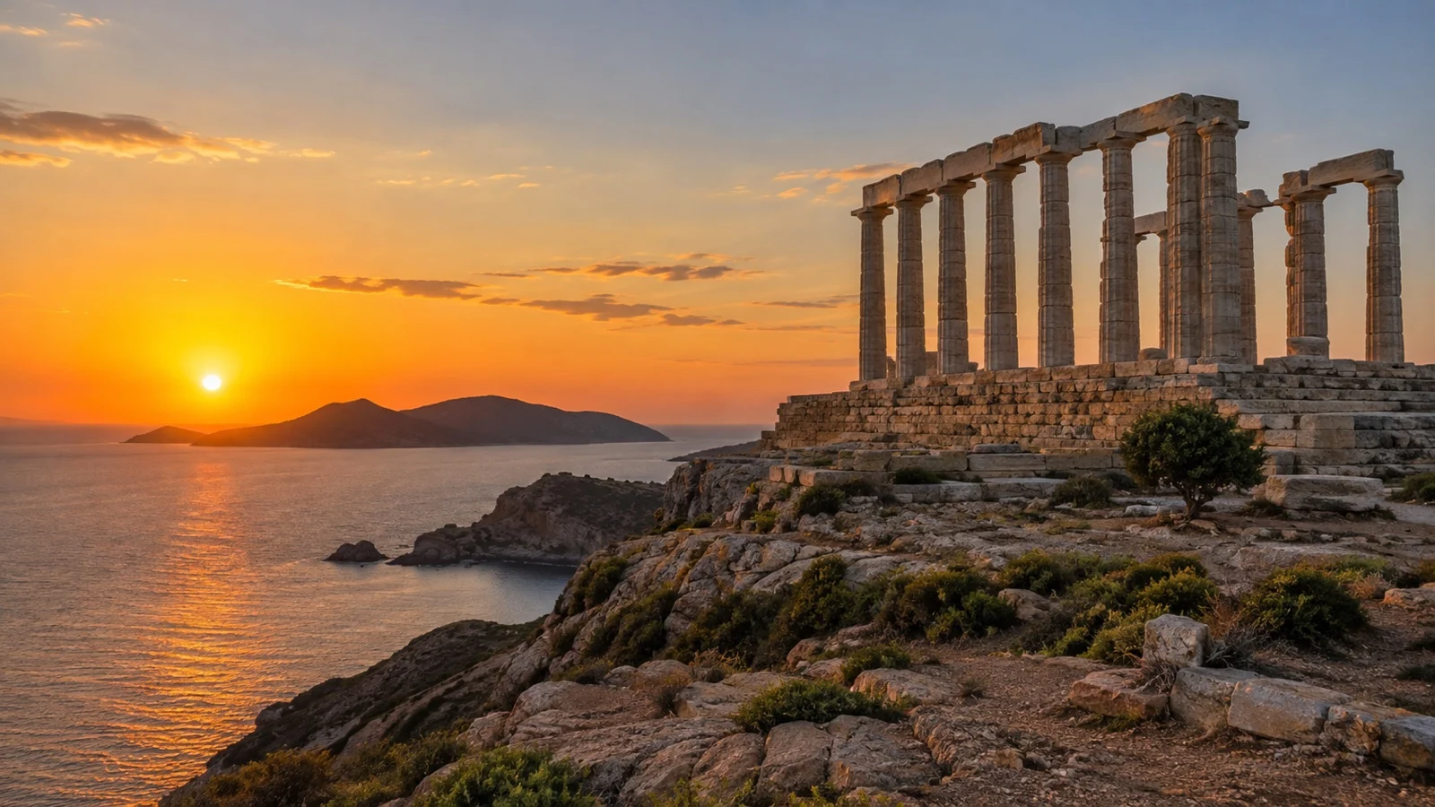 Temple of Poseidon above the sea at Cape Sounion