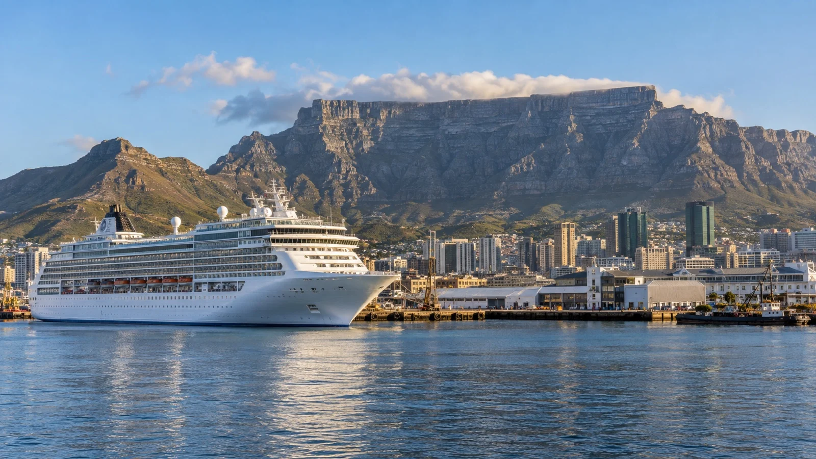 World cruise ship at Cape Town harbor