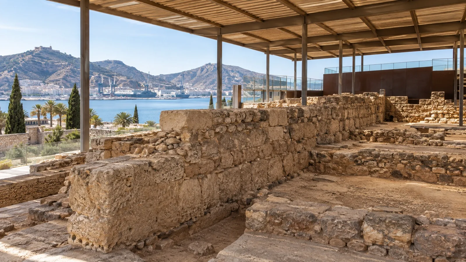 Preserved Punic Wall remains at an archaeological site in Cartagena
