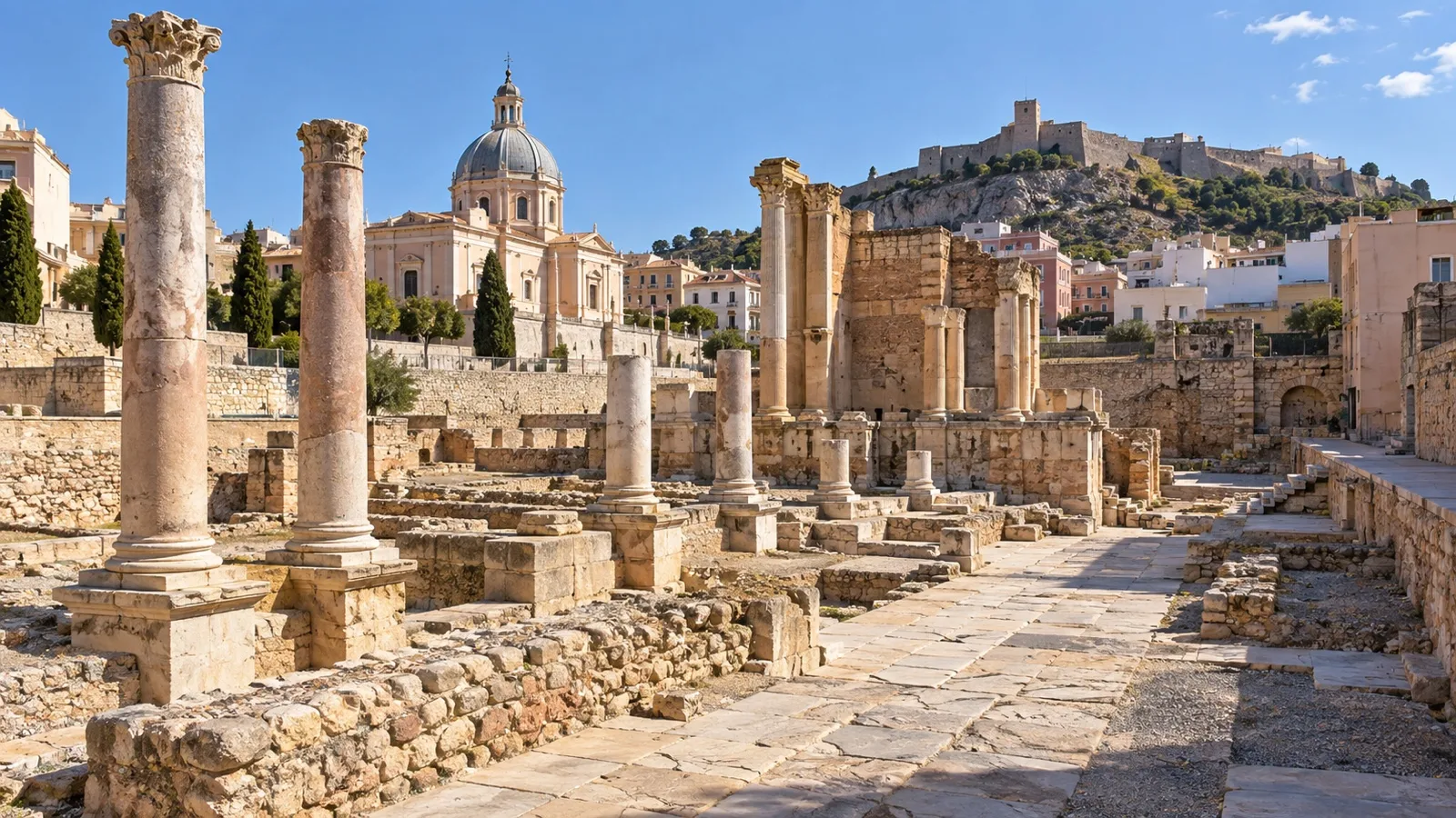 Ancient columns and walkways in Cartagena’s Roman Forum District