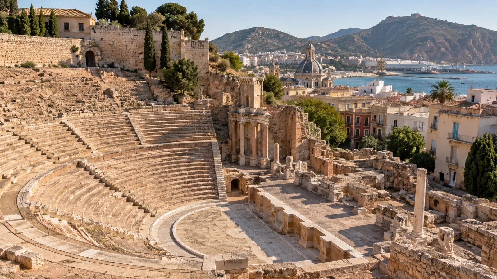 Stone seating and ruins at Cartagena’s Roman Theatre