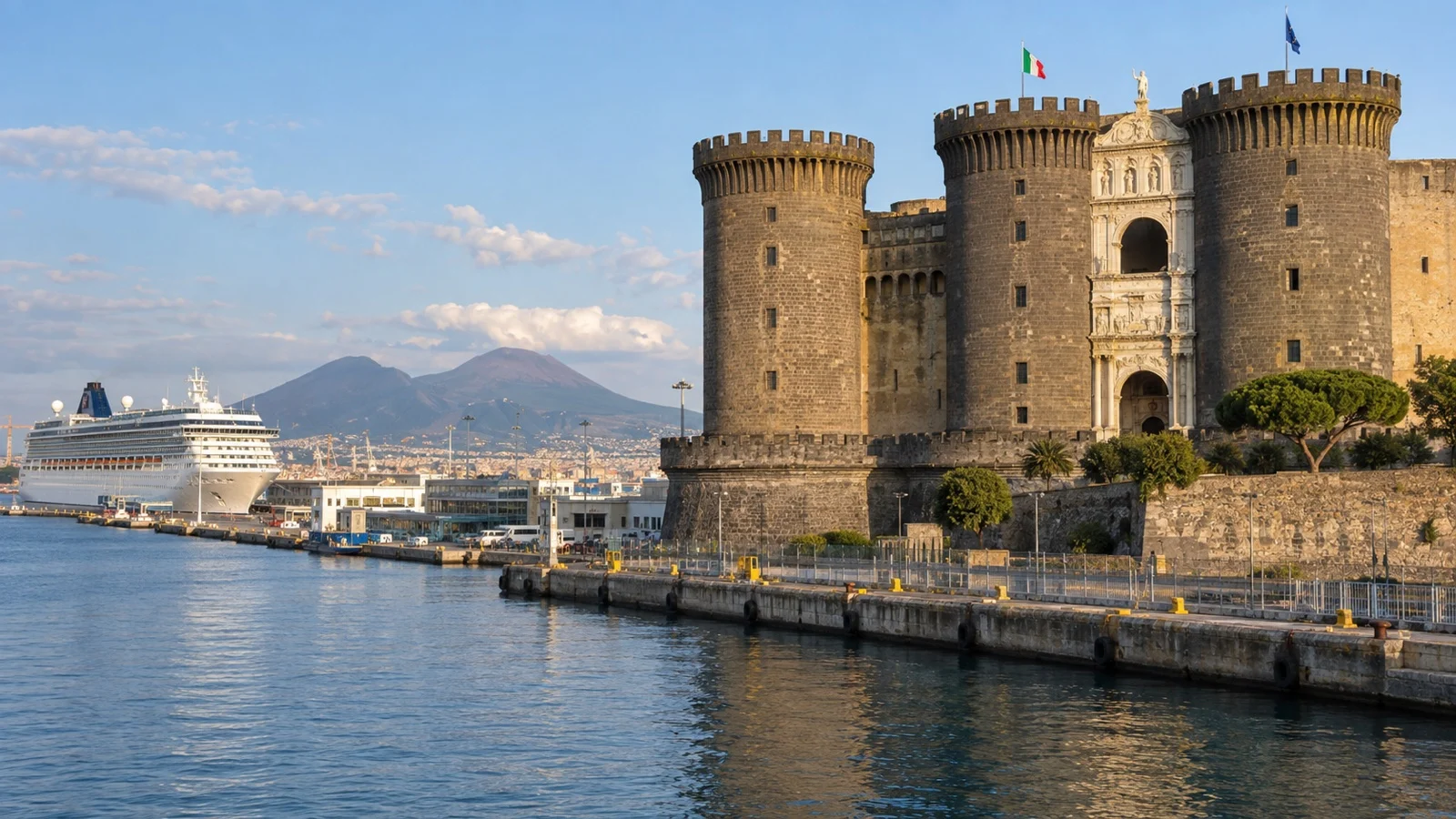 Castel Nuovo beside the cruise harbor in Naples.