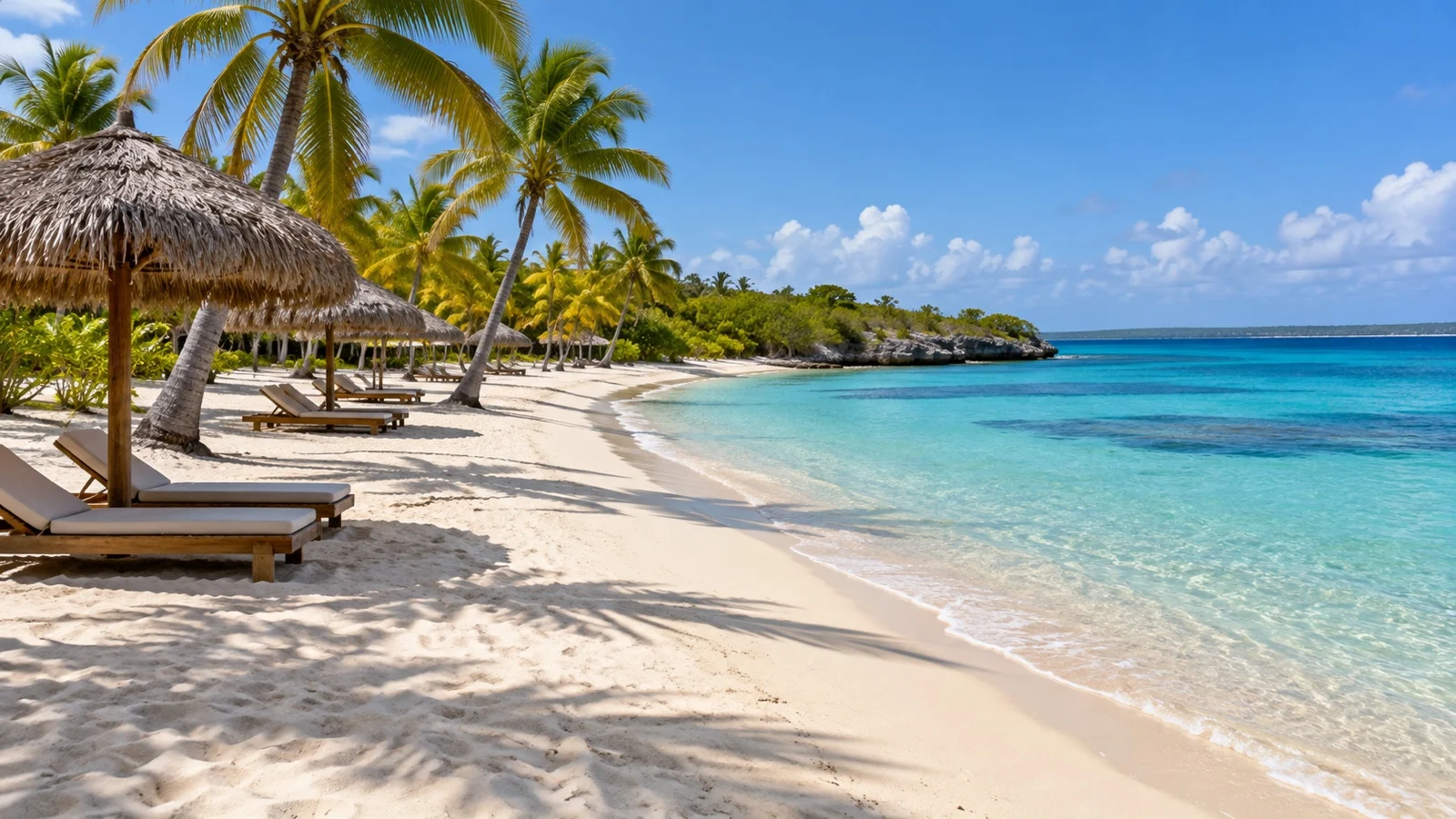 Empty palm-lined managed beach on Catalina Island near La Romana
