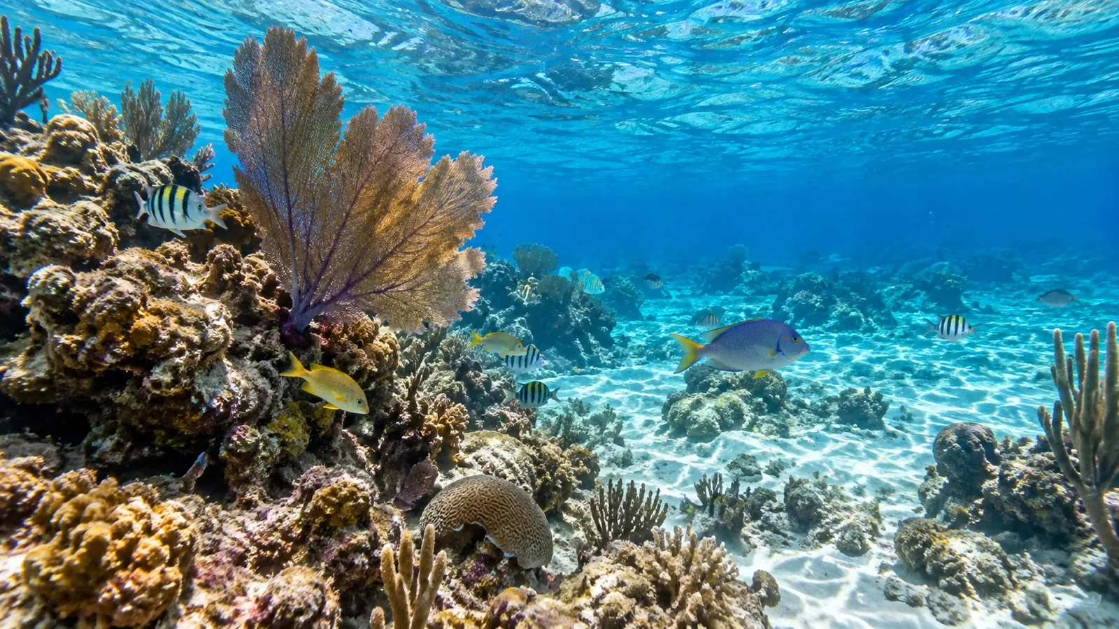 Coral and tropical fish underwater near Catalina Island in the Dominican Republic