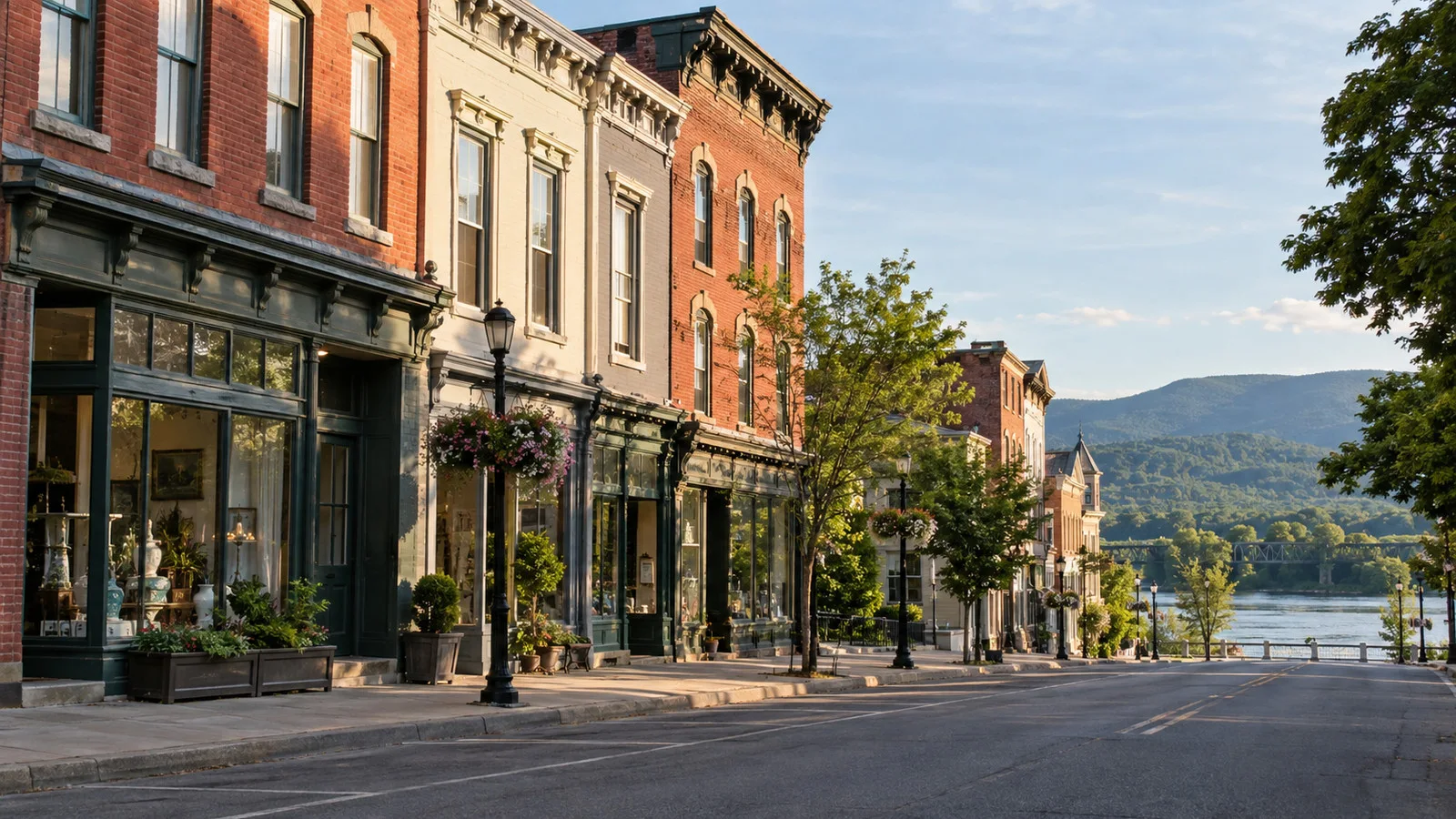 Catskill village streetscape with historic storefronts