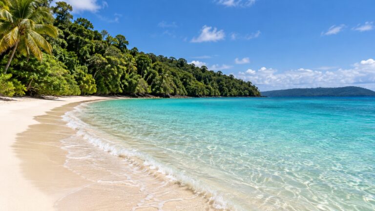 Champagne Bay beach and clear turquoise water on Espiritu Santo, Vanuatu