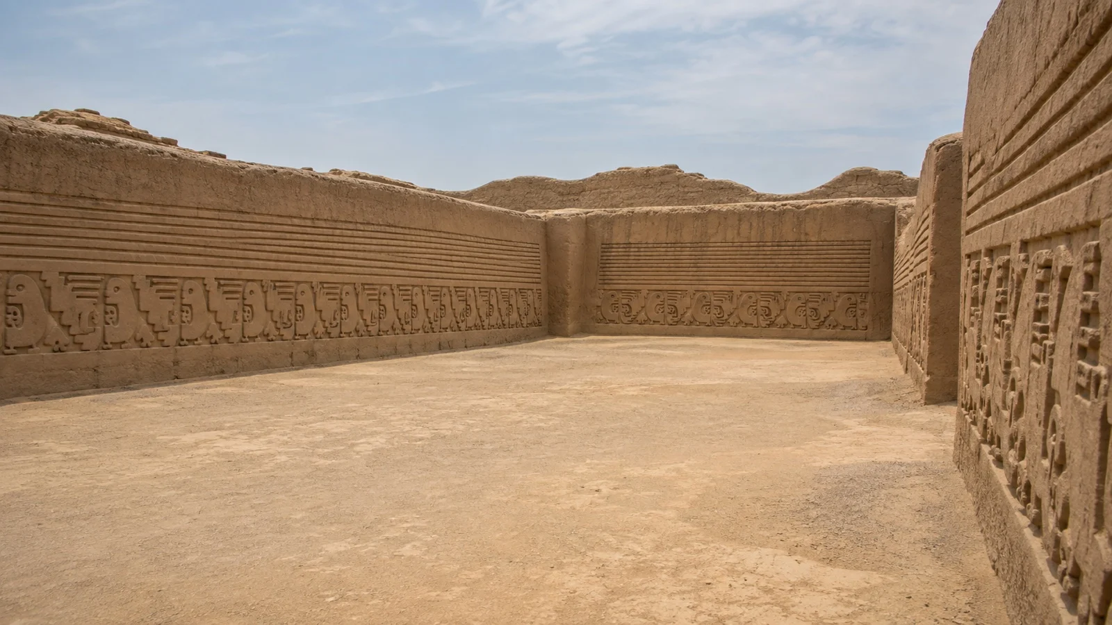 Adobe walls and geometric reliefs at Chan Chan near Trujillo