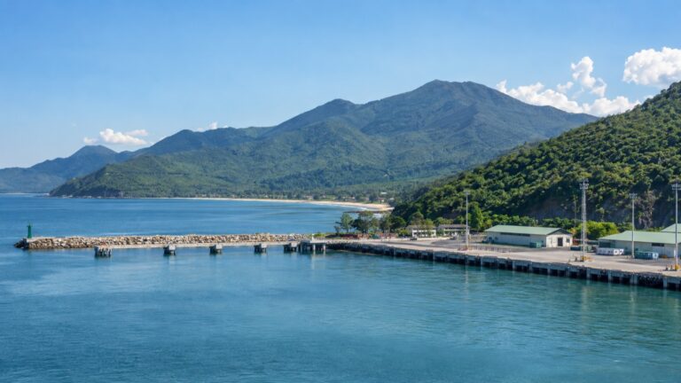 Chan May cruise port beneath the green mountains of central Vietnam