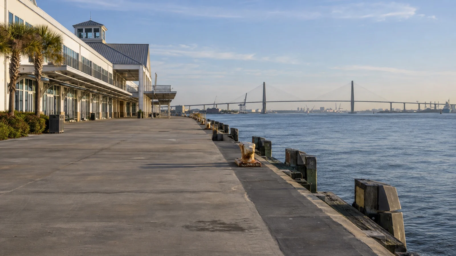 Empty former cruise terminal waterfront in Charleston, South Carolina