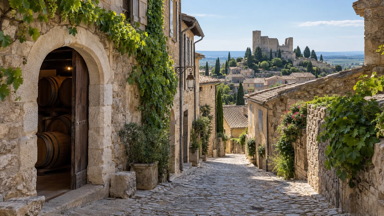 Stone lanes and wine cellars in the hilltop village of Châteauneuf-du-Pape