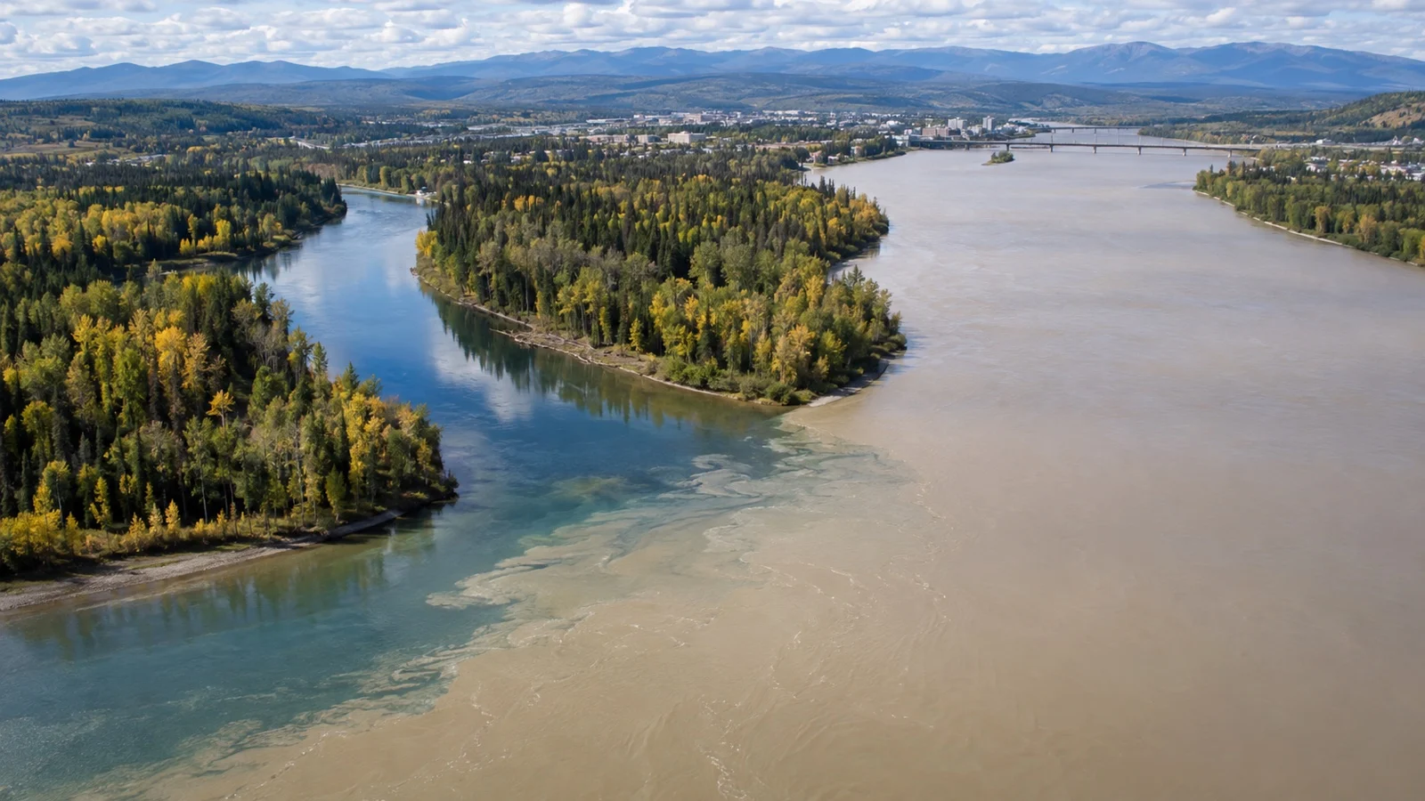 Clear Chena water meeting silty Tanana River