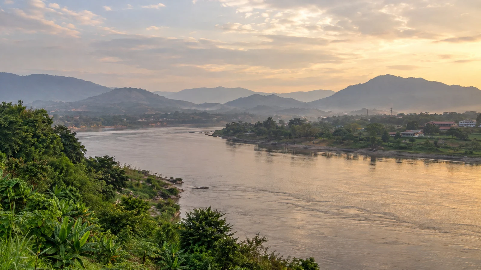 Hills and Mekong riverbanks at the Thailand–Laos border