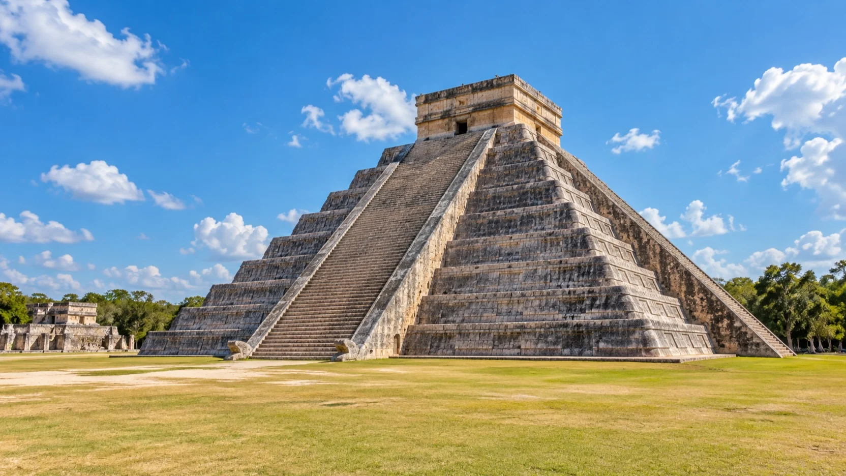 Chichén Itzá limestone pyramid under Yucatán midday sun