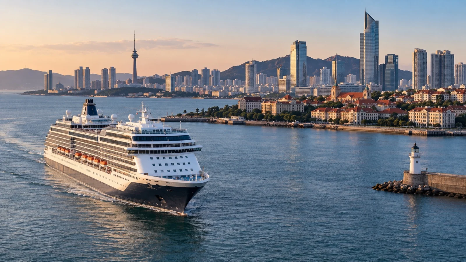 Cruise ship at Qingdao harbor