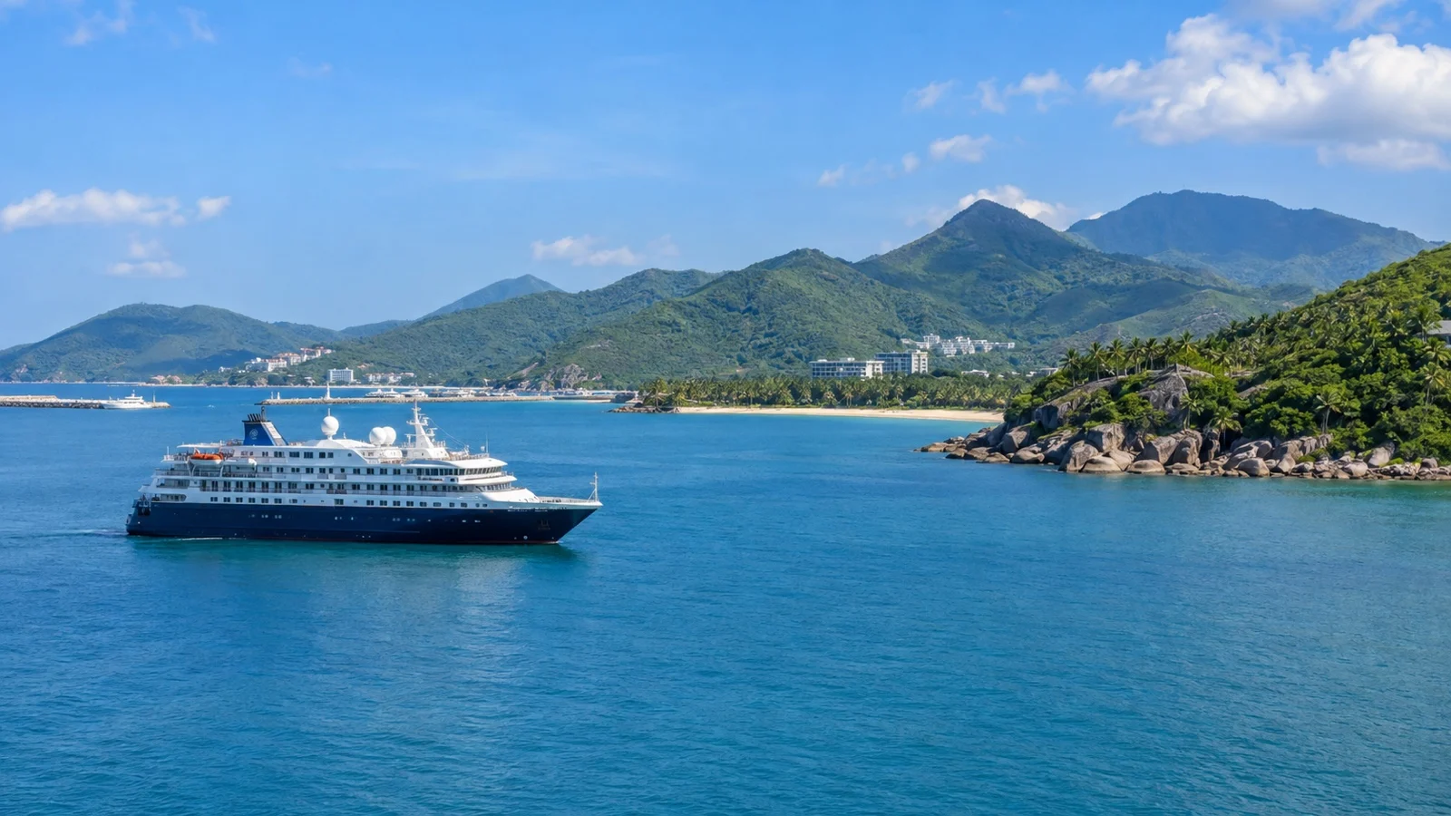 Cruise ship off Sanya Hainan tropical coast