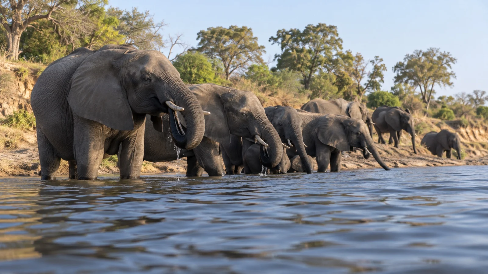 Elephants drinking from the Chobe River