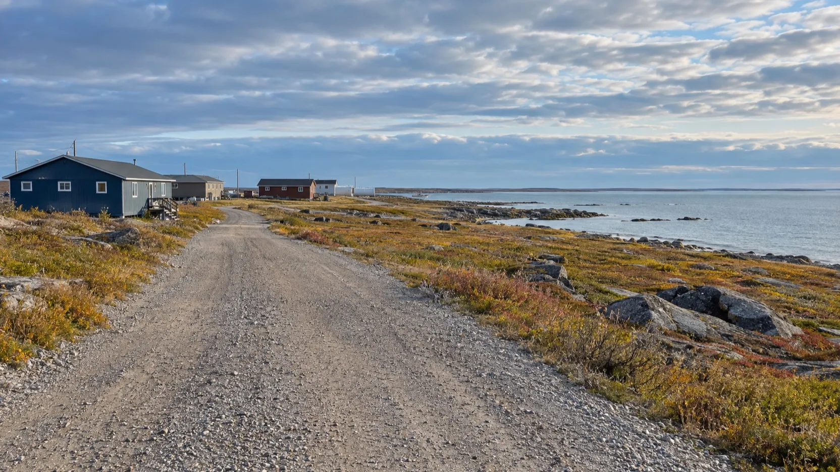 Quiet road through Churchill beside Hudson Bay