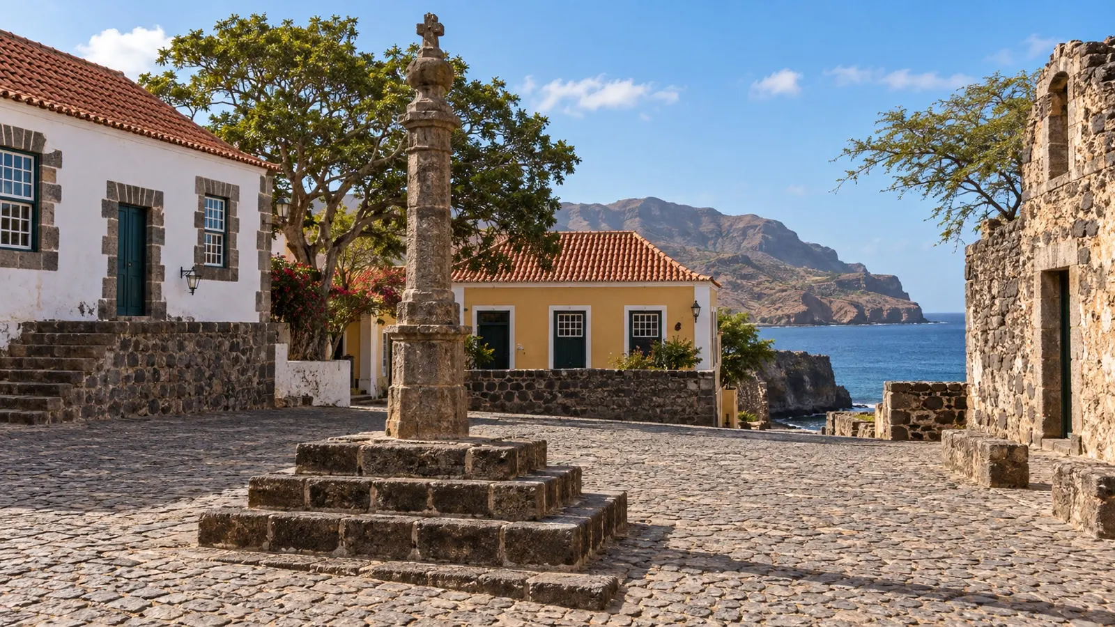 Historic stone square at Cidade Velha on Santiago
