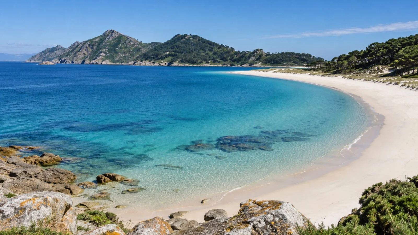 Cíes Islands beach across estuary from Vigo